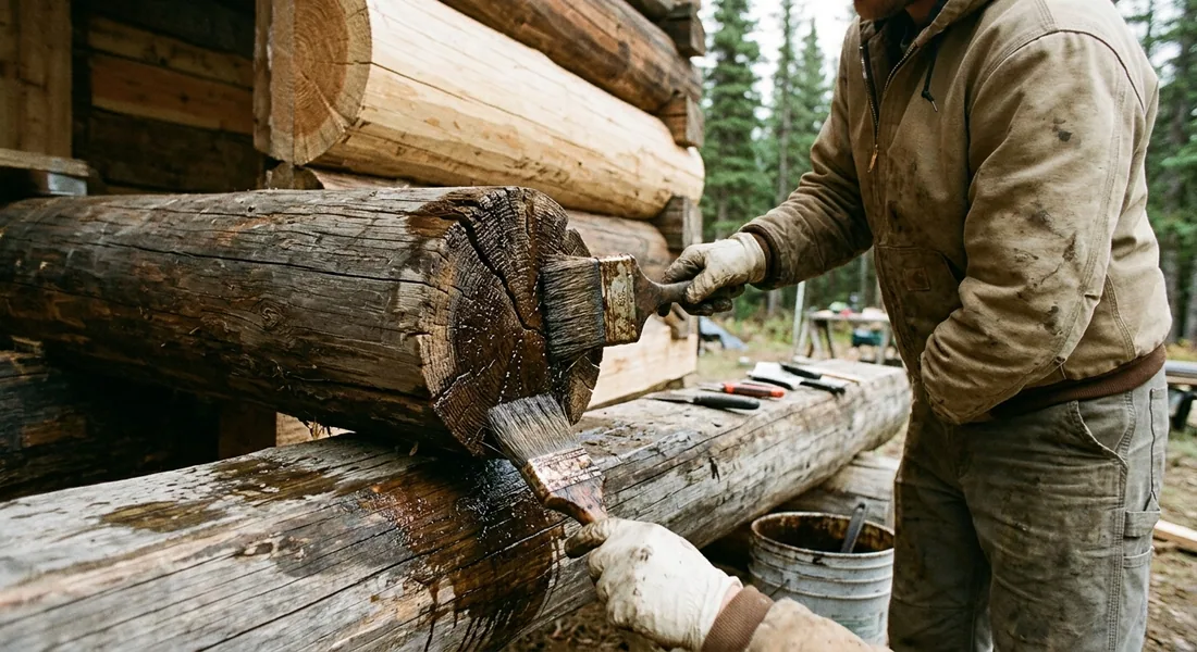 Log ends, sill logs and horizontal surfaces get extra attention because they are where water sits — Chattanooga, TN